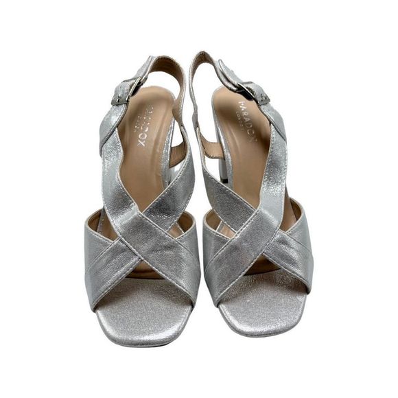 Paradox London Hibiscus Block Heels,Women Size 7.5M ,Silver - Picture 2 of 6